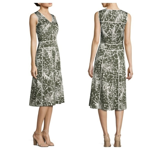 Lafayette 148 "Emlia" Green Palm Print Dress - Picture 1 of 9